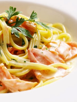 Linguine με καπνιστό σολομό και βότκα