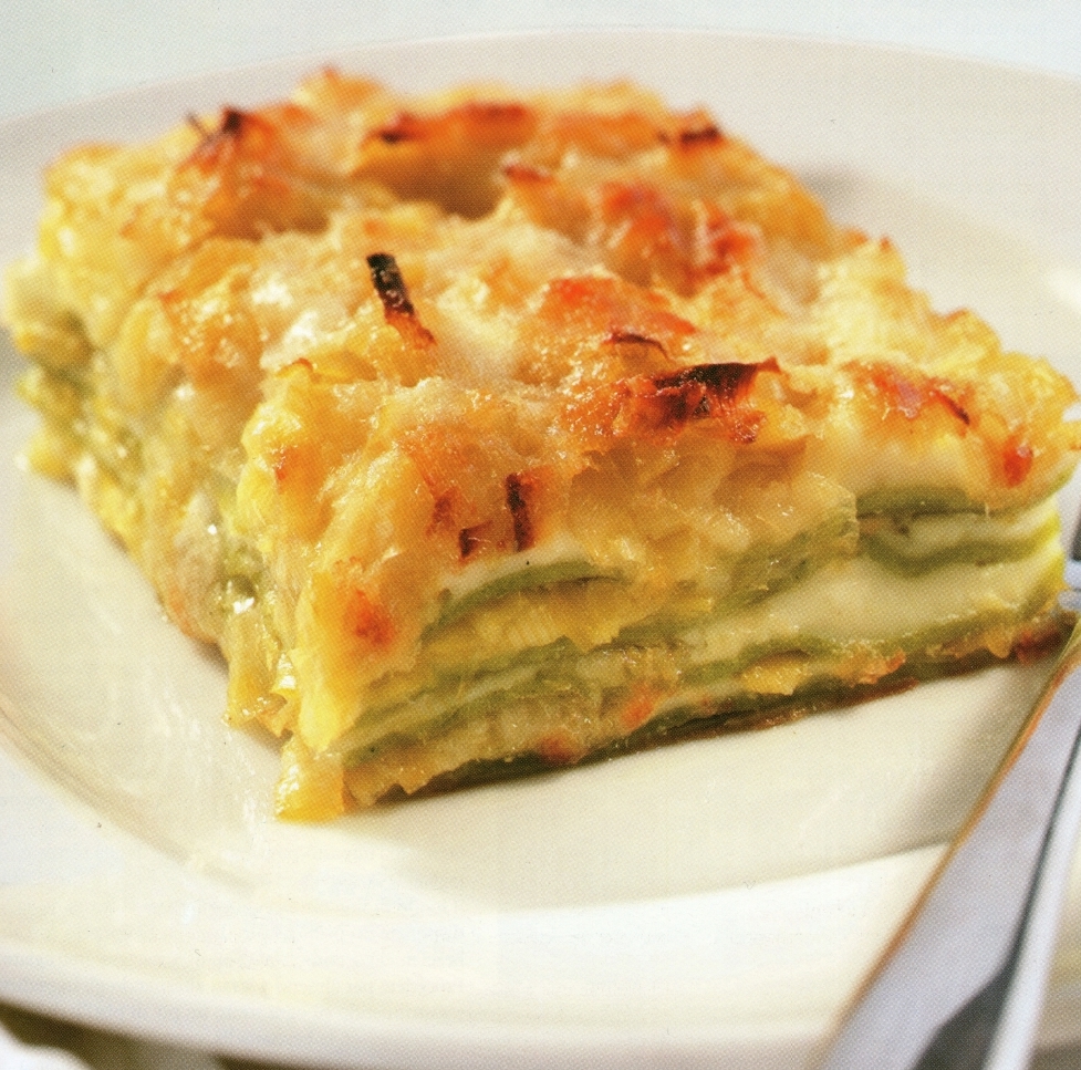 Πράσινα lasagne με πράσα και τυρί asiago